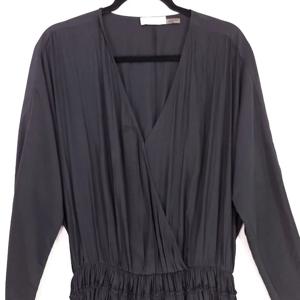 Ramy Brook Mini Dress Size Medium Black Cinched Waist Long Sleeves Satin - Picture 3 of 11
